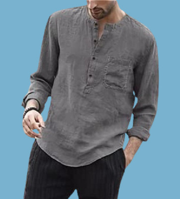 ZAKOD Men Solid Straight Kurta(Grey)