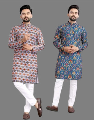 DHASU TRENDZ Men Printed Straight Kurta(Multicolor)