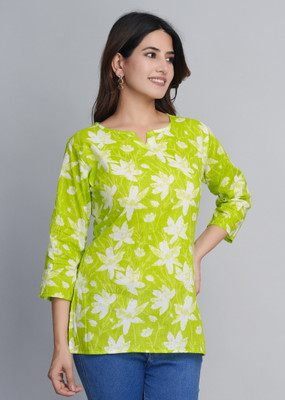 New RJP Craft Women Printed A-line Kurta(Green)