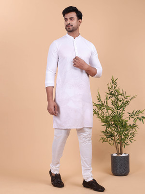 Namaskar Men Printed Straight Kurta(White)