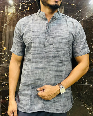 Samolia Men Self Design Straight Kurta(Grey)