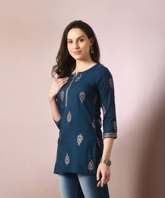 JR JEZREEL Women Printed Straight Kurta(Blue)