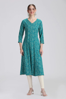 Cotton Culture Women Printed A-line Kurta(Blue)
