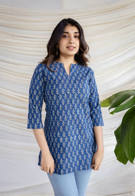 Udhay Women Printed A-line Kurta(Blue)