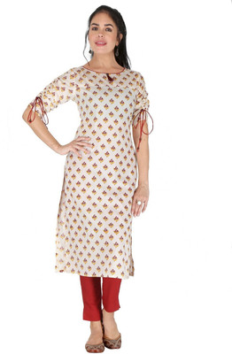 Neelo Kurti Women Printed Straight Kurta(Red, White)