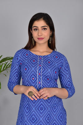 Tulsiram Women Leheriya A-line Kurta(Blue)