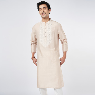Indus Route by Pantaloons Men Solid A-line Kurta(White)