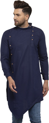 SAIFOO Men Solid Asymmetric Kurta(Blue)
