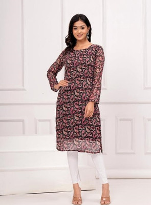 iEthniya Women Printed A-line Kurta(Black)