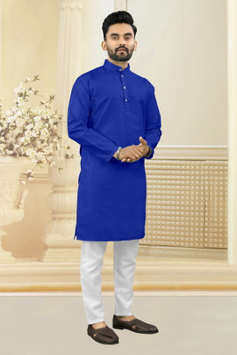 Shree Dutt Creation Men Solid Straight Kurta(Blue)