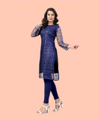 Manthan Creation Women Self Design A-line Kurta(Blue)