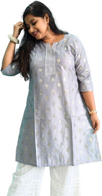 Dazzlo Women Printed A-line Kurta(Grey)