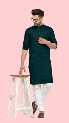 Anuj Fashion Men Striped A-line Kurta(Dark Green)