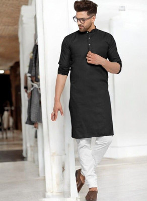 Rashmi Genz Men Printed Straight Kurta(Black)