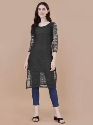 NISHU FASHION MART Women Self Design A-line Kurta(Black)