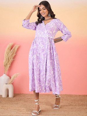 ANOUK Women Printed Straight Kurta(Purple)