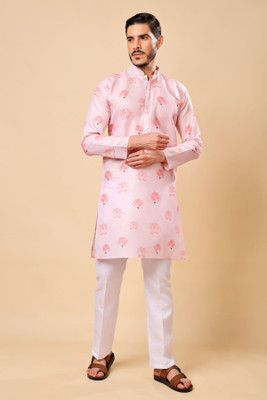 Ashak fashions Men Printed, Animal Print Straight Kurta(Pink)