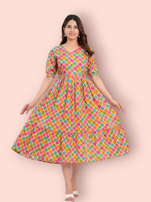 HouseOfCommon Women Printed Anarkali Kurta(Yellow)