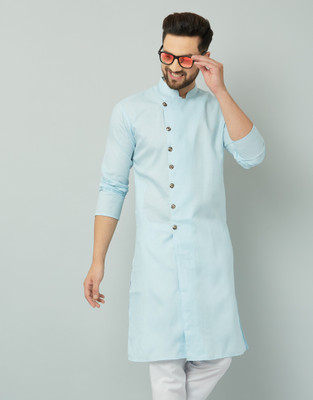 LEMONX Men Solid Straight Kurta(Light Blue)