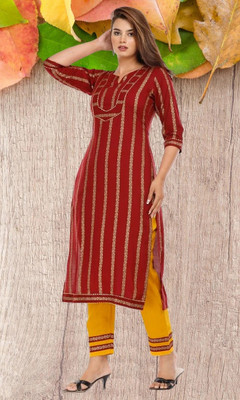 RR SA KURTIS Women Printed Straight Kurta(Red)