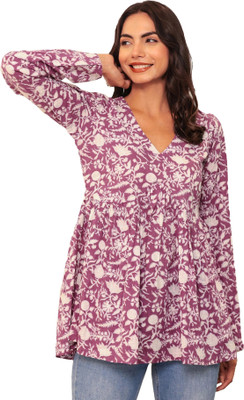 Label Adrija Women Floral Print, Printed Anarkali Kurta(Purple)