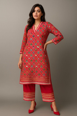 NRTFASHION Women Printed, Geometric Print, Woven Design Straight Kurta(Pink)