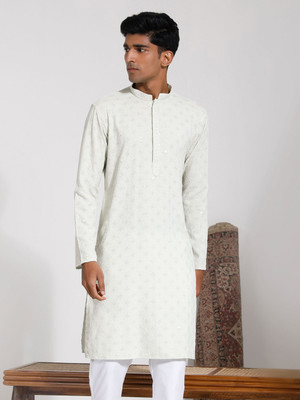 VASTRAMAY Men Embroidered Straight Kurta(Light Green)
