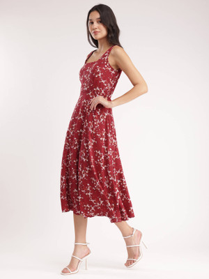 KALLAXI Women Ethnic Dress Red Midi/Calf Length Dress