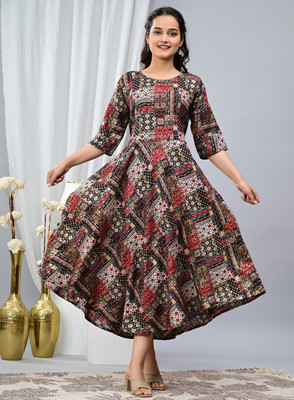 Tejal Textile Women Printed Anarkali Kurta(Gold)