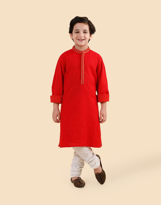 Fabindia Boys Solid Straight Kurta(Red)