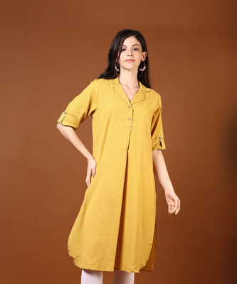 V-MART Women Solid A-line Kurta(Yellow)