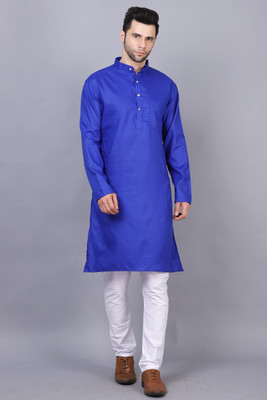 Rajababu Men Solid Straight Kurta(Dark Blue)