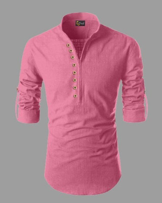 NIKOLA ENTERPRISES Men Printed Straight Kurta(Pink)