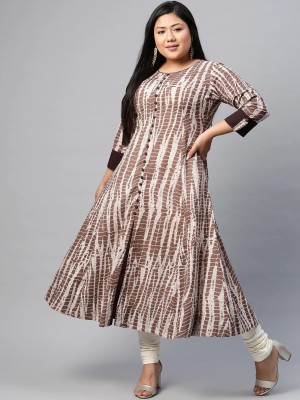 Yash Gallery Women Printed Anarkali Kurta(Brown)