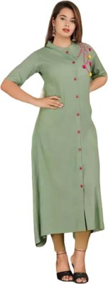 MF HAYAT Women Embroidered Straight Kurta(Light Green)