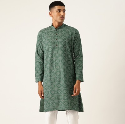 AEW DESIGNS Men Printed Straight Kurta(Green)