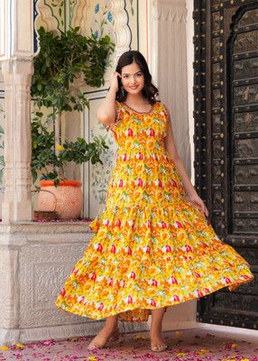 Tejal Textile Women Embroidered Anarkali Kurta(Brown)