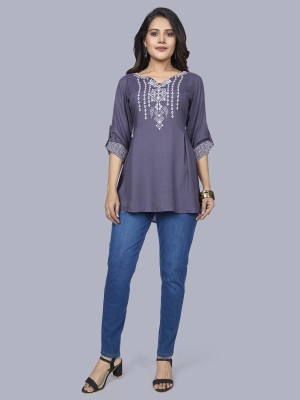 Sanaa Women Printed A-line Kurta(Grey)