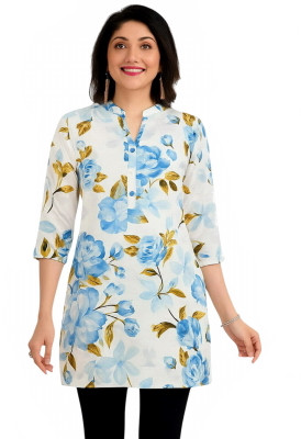 Meher Impex Women Floral Print A-line Kurta(Light Blue, Multicolor)