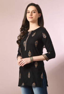 Annsh Apparel Women Printed Straight Kurta(Black)