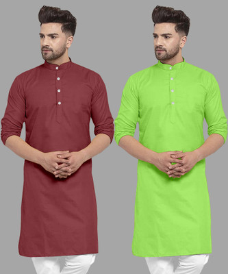 FASHIONFRICKSS Men Solid Straight Kurta(Light Green, Maroon)