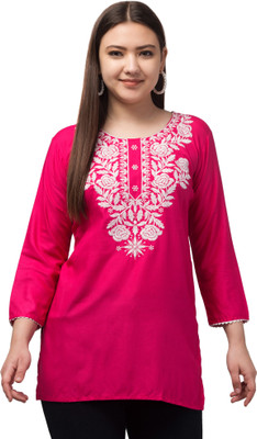 UGLY PRINCESS Women Embroidered Straight Kurta(Pink)