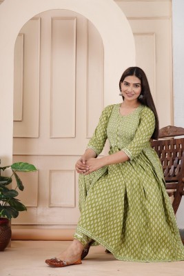 jiyanshi fashion Women Printed Flared Kurta(Green)