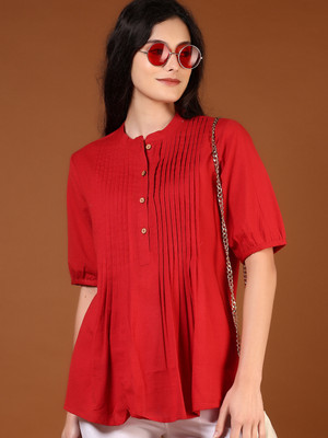 V-MART Women Solid A-line Kurta(Red)