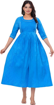 HouseOfCommon Women Printed Anarkali Kurta(Blue)