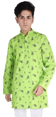 SEMINO Boys Printed Straight Kurta(Green)