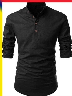 Clami Men Self Design Straight Kurta(Black)