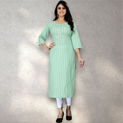 THE WOMEN DECOR Women Striped A-line Kurta(Light Green)