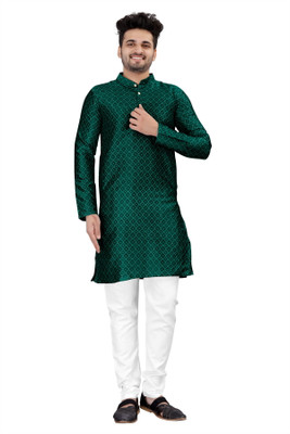 PARALLEL TIMES Men Solid Straight Kurta(Dark Green)