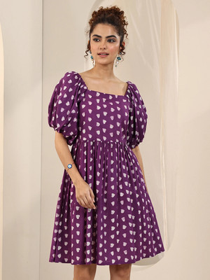 LIBAS Women Printed Flared Kurta(Purple)